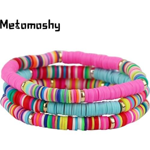 2020 Heishi Bracelet Set 3PCS Friendship Bracelets Vsco Boho Beaded Bracelet for Women Stretch Rainbow Bracelet Summer Jewelry