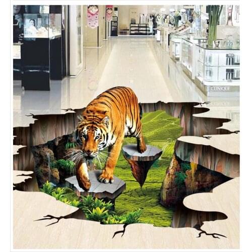 3D Tiger Painting Floor Stickers Outdoor Painting PVC Floor Sticker Painting Murals Modern Custom 3D Floor Mural