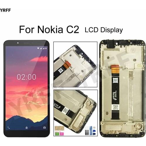 5.7'' With Frame LCD Screens For Nokia C2 LCD Display Touch Screen Digitizer Assembly Panel Sensor Phone Repair Sets 100% Tested