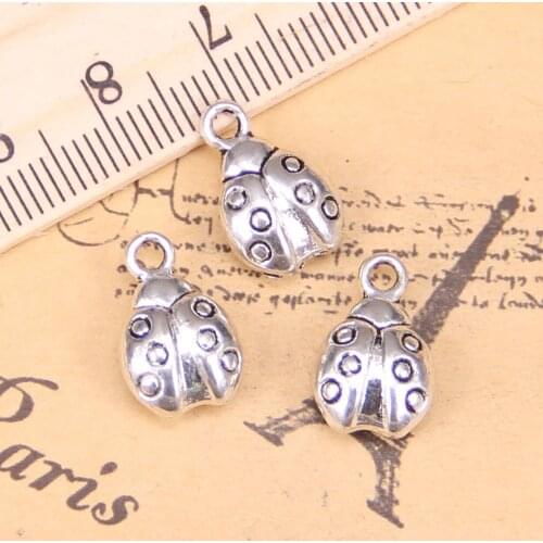58pcs Charms For Jewelry Making ladybug bug 14x9x5mm Antique Silver Plated Pendants DIY Tibetan Silver Bracelet Necklace