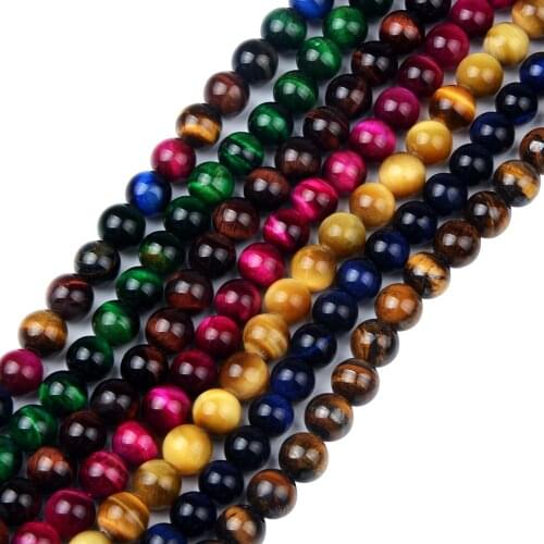 6mm 8mm 10mm Bulk Loose Round Yellow blue Fuchsia Green Natural Stone Tiger Eye Beads Natural Stone Jewelry Bracelet Making