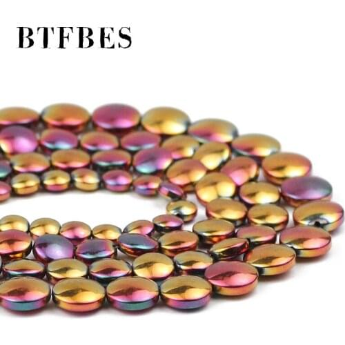 Rose Red 6/8/10mm Flat Round Coin Natural Hematite Stone Charm Loose Beads For Jewelry Making DIY Bracelet Accessories Wholesale