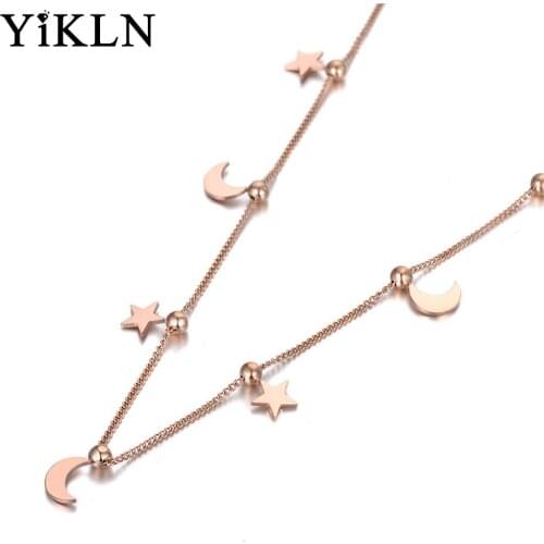YiKLN Bohemia Titanium Stainless Steel Moon & Star Choker Necklaces For Women Girls Trendy Charm Pendant Necklace YN19214