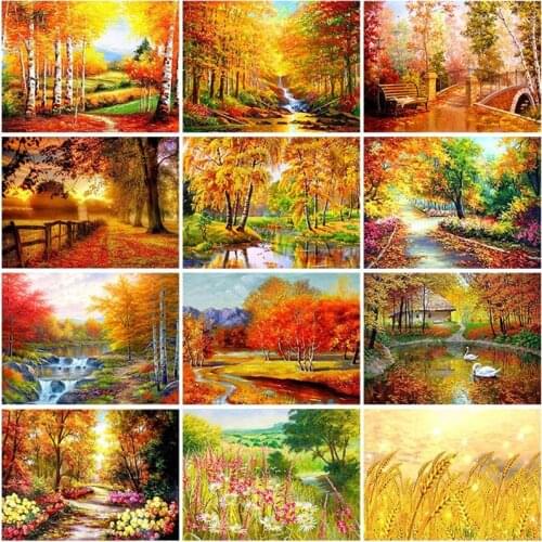 DIY 5D Diamond Painting Full Round Resin Mosaic Autumn Landscape Paintings Diamond Embroidery Cross Stitch Kits Home Decor
