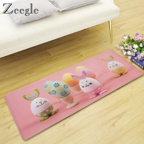 Zeegle Cartoon Printed Long Mat Flannel Absorbent Non-slip Kitchen Rug Entrance Door Mats Living Room Coffee Table Floor Carpet
