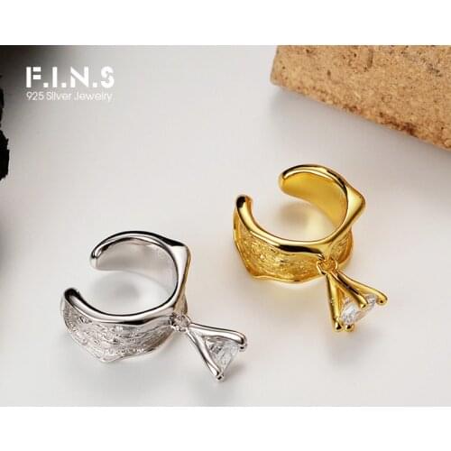 F.I.N.S 1PC Korean Zirconia S925 Sterling Silver Ear Clip No Pierced Female INS Uneven Surface Cartilage Ear Cuff Fine Jewelry