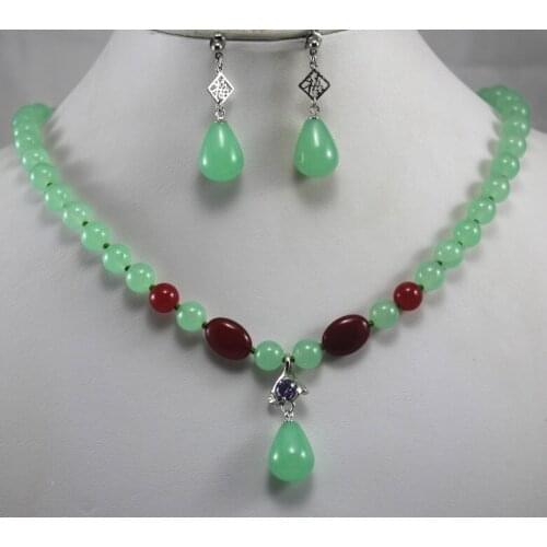 Hot sell ~~ 2 styles! Wholesale 8mm light green/red wonderful necklace+ 2 styles earring&pendant necklac