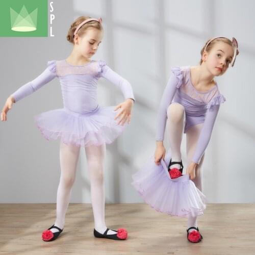 2pcs Children Ballet Dance Clothing Long Sleeve Girls Ballet Veil Suit Kid Gymnastics Practice Costume Jumpsuit and Skirt B-4645