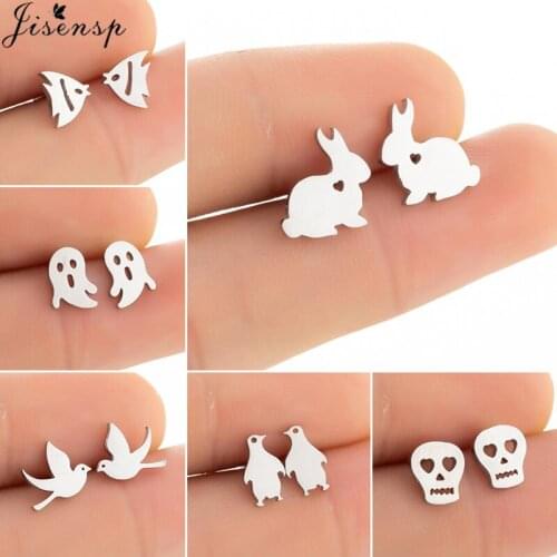 Korean Fashion Animal Earrings Women 2021 Trend Rabbit Skull Bird Fish Stainless Steel Stud Earring Piercing Kids Christmas Gift