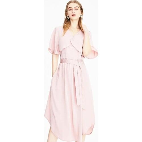 Summer Womens Dress 2021 New Solid Color Mid Waist Summer Dress With Metal Ring Belt Slim And Fashionable Mid Length Dress C077