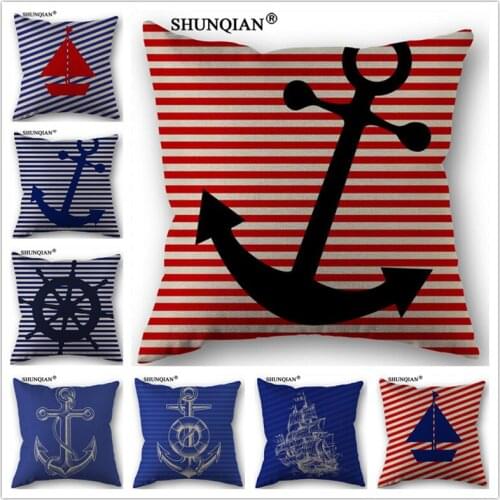 Linen Cotton boat anchor Pillow Cover Custom Print Home Decorative Throw Pillows Cases 45x45cm one side WJY4152