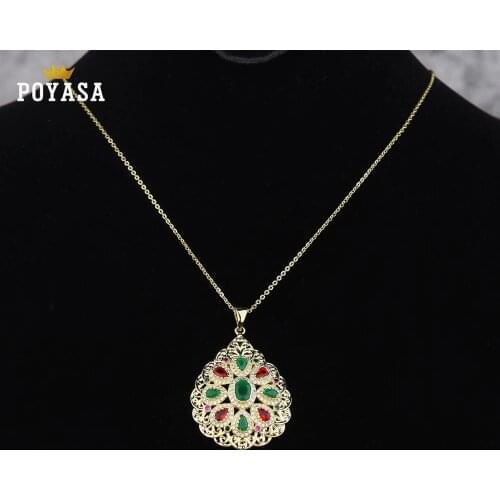 Moroccan Caftan wedding gold Pendant for women green and red stone fashion jewelry copper high quality pendant