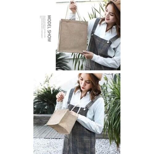 Jute Tote Bags Burlap Reusable Beach Shopping Grocery Bag with Handle Organizer