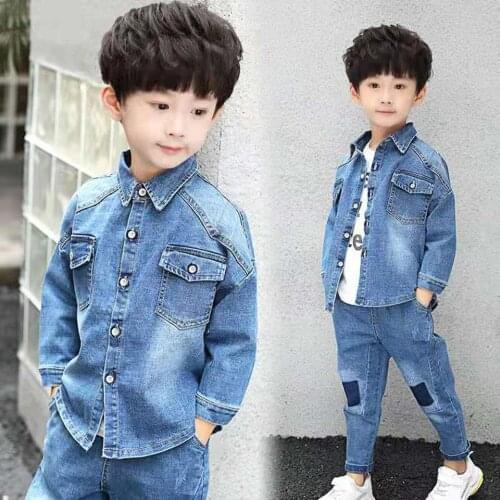 Fashion Boys Denim Suits Coats+Pants 2Pcs Clothing Set For 4-13 Teenage Spring Autumn Tracksuit Kids Casual Boys Clothes Set