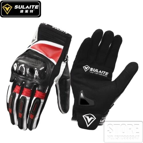SULAITE Motos Motorcycle Gloves Leather Riding Carbon Fiber Racing Gloves Guante Cycling Mtb Driving Des Gants Sheepskin Gloves