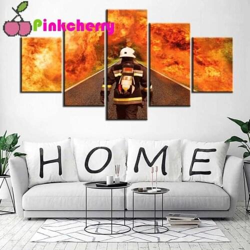 5 Panel Diy Diamond Painting"Firefighter Fireman"Pattern Mosaic Full Drill embroidery Fire Rescue A Battle Multi Panel k242