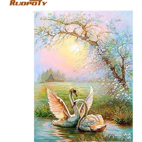 RUOPOTY Frame Swan DIY Painting By Number Modern Calligraphy Painting Acrylic Coloring By Numbers For Home Decor 40x50cm Artwork