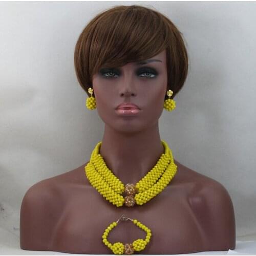 Lemon Yellow Crystal Handmade Jewelry Sets African/Nigerian Jewelry Beads Set 2 Rows Design Birthday Gift Free Shipping ALJ1005