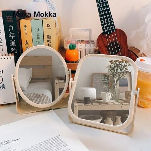 Ins Mirror Desktop Makeup Mirror Double-sided Kawaii Desktop Can Stand Dormitory Large Student Dressing Mirror Home Decoration