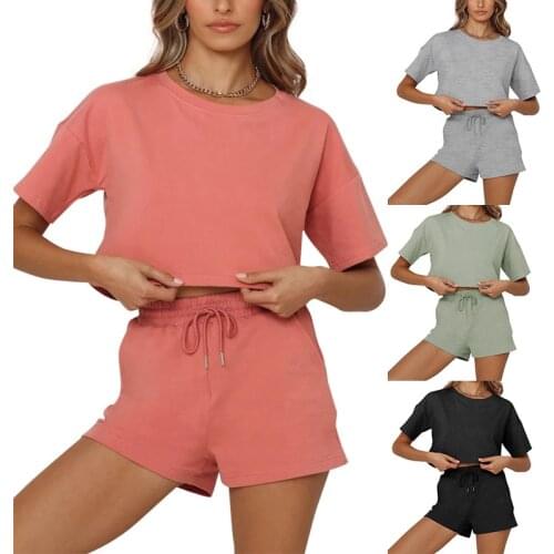 2021 summer new womens crop top shorts casual fashion all-match sports two-piece suit hot sale