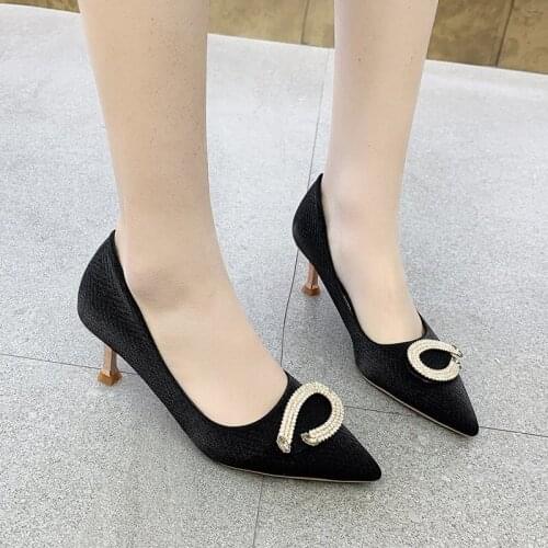 Spring/Autumn 2021 Fashion The New Heels Women Pointed Toe Thin Heels Slip-On Party Blingbling Breathable Shallow High (5cm-8cm)