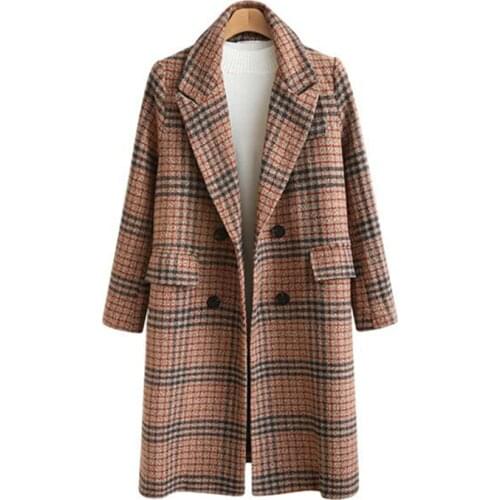 High Quality Woolen Coat Autumn Winter Female Loose Female Tartan Wool Coat Plus Size 4xl Long Wool Coat Women Female Jacket
