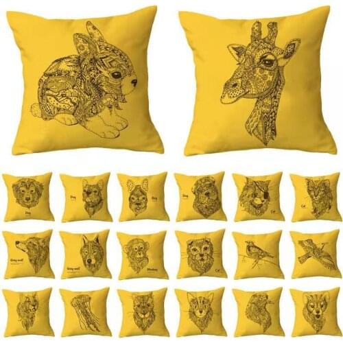 45*45CM Colorful Cute Owl Wolf lion Pattern Cotton Linen Throw Pillow Cushion Cover Car Home Sofa Decorative Pillowcase