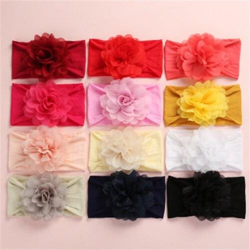 Baby Headband Nylon Big Chiffon Flower Headbands Bow Hair Band newborn Girl Toddler Turban Head Wrap Children Hair Accessories