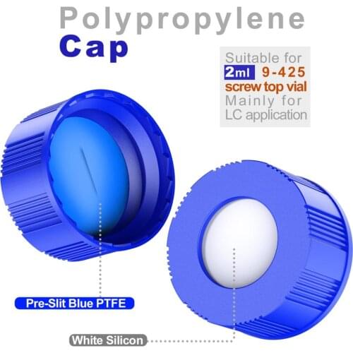 Pre-Slit Autosampler 2ml HPLC 9-425 Vial Bottles 9mm ABS Screw Caps, 100Pcs by Ks-Tek