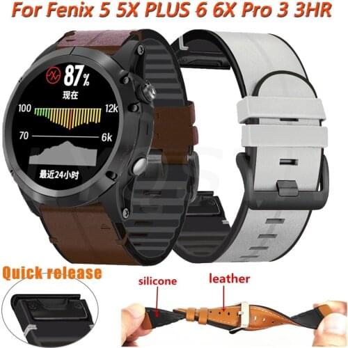 26mm 22mm Watchband Strap For Garmin Fenix 5 5X 3 3HR 6X 6 6S Pro S60 MK1 Watch Quick Release Silicone Leather Wrist Band Straps