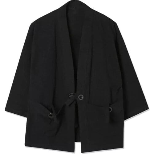 2021 Summer Long Cotton Linen Plus Size 5XL Shirts Men Chinese Style Retro Button Shirt Solid Color Harajuku Hanfu Loose Tops