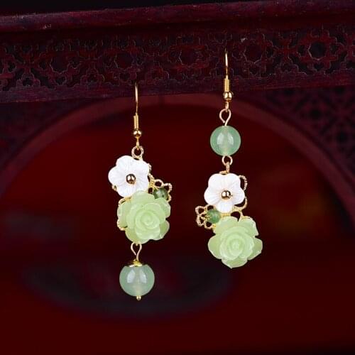 2020 New Personal Asymmetric Superior Quality Dignified Earrings Retro Exquisite Chalcedony Ethnic Style Temperamental Eardrop