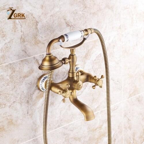 ZGRK Shower Faucets Brass Bathroom Mixer Wall Mounted HandHeld Bathroom Sanitary Hand Shower Mixer Tap Sets HS0071Q