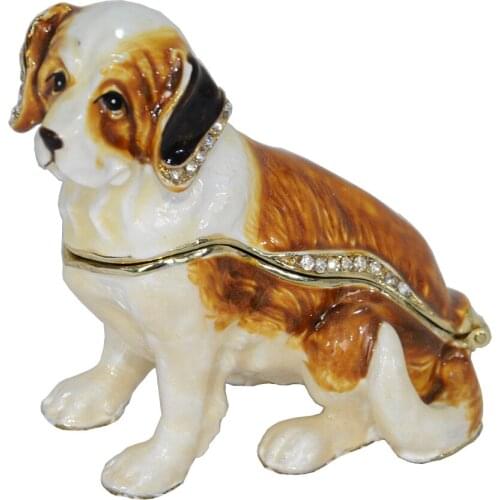 Saint Bernard dog bejeweled trinket jewelry box animal statue tabletop alloy decorative crafts pewter ornament home decor