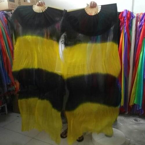 2016 New dyed color 100% real silk fan veils for Belly Dance Sexy long Stage Performance real silk fans Props 180*90cm size