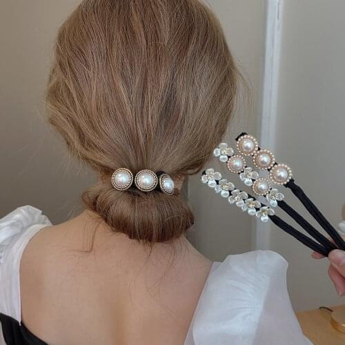 Woman Elegant Pearl Hair Bun Maker Tool Girl Flower Pontail Band Hairstyle Donut Hair Accessories Braider Twist Headwear Bow