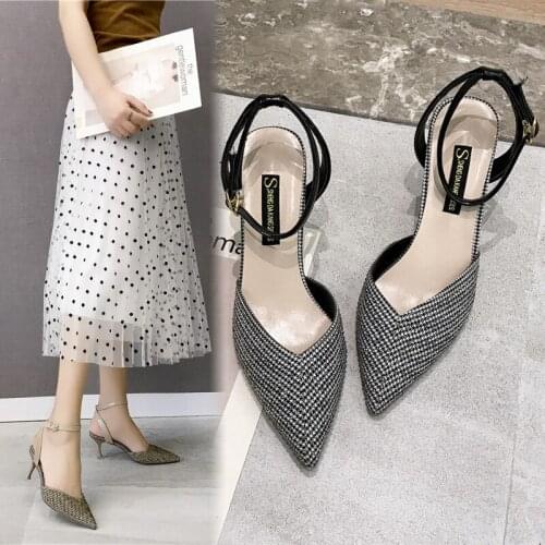 Pointed sandals female 2021 new summer fashion fairy wind Joker word with stiletto heels Increased wear-resistant and antiskid