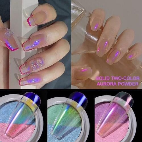 1 Box Holographic Double Colors Neon Nail Glitter Powder Solid Aurora Magic Mermaid Dust Mirror Two-color Nail Art Pigment