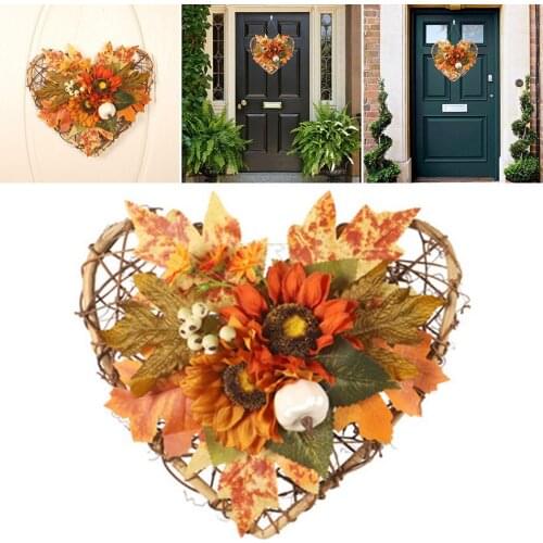 1PC Garland Fruit Branch Autumn Maple Leaf Artificial For Halloween Door Decor Garland Wreath 28*26cm Dried Flowers