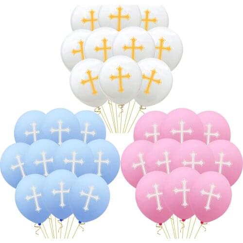 10PCs/lot Happy Easter Latex Balloons Blue Pink White Easter Cross Ballons Boy Girl Party Decoration Christian God Bless Holy