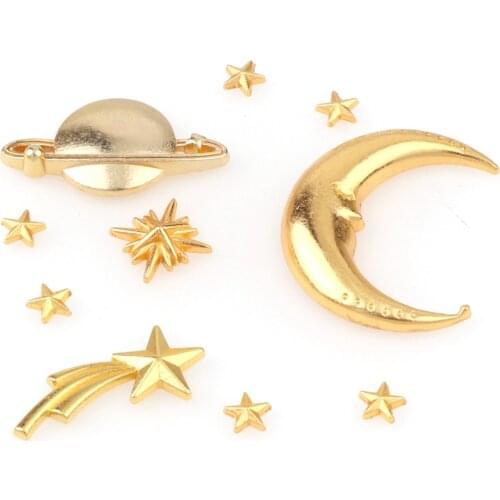 10pc/lot Mini Gold Fashion Mix Moon Star Planet Space Style Pendant Buckle DIY Pendant Necklace Jewelry Random 10pc
