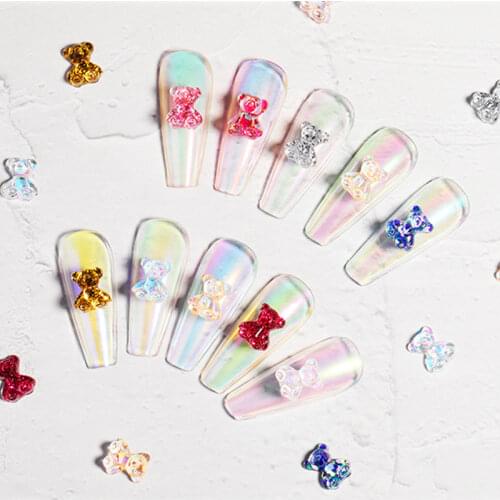 10pcs/pack Cute Gummy Bear Nail Art Decorations Charms 3D DIY Nail Ornaments Jewelry Resin Bears Manicure Christmas Gift