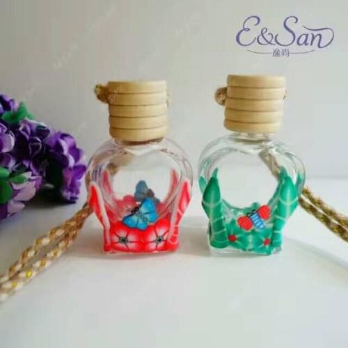100PCS/LOT RGB38-8ML Color Flat Polymer Clay Pendant Perfume Bottle Car Hanging Empty Glass Perfume Bottle