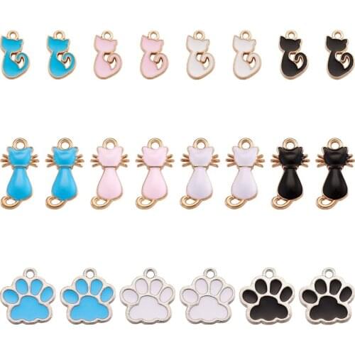 22pcs/Box Lovely Bear Paw Prints Cat Enamel Charms Pendants for Dangle Earrings Bracelet DIY Cute Jewelry Making Accessories