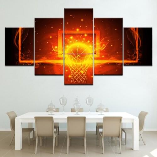Frame 5 Panel Abstract flame basketball stand Wall Art Posters Prints Canvas Painting Wall Pictures For Living Room Decor