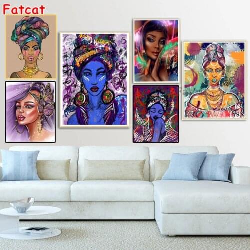 African Woman Diamond Painting Portrait For Full Square round Drill Mosaic Background 3D Stereo Wall Art Fantasy Lady PP2114