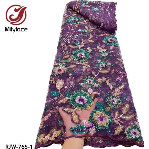 French 3D Sequins Lace Fabric 2021 High Quality Embroidery African Net Laces Nigerian Tulle Fabrics 5 Yards for Party RJW-765