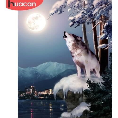 HUACAN Pictures By Number Wolf Animal Kits Home Decor DIY Painting By Numbers Winter Drawing On Canvas HandPainted Art Gift