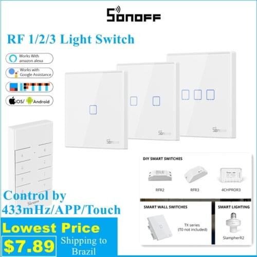 SONOFF T2 EU Smart RF 433/APP/Touch Control Wall Light Switch 1 /2 /3 Gang Wall Touch Switch Controller With Alexa Google Home