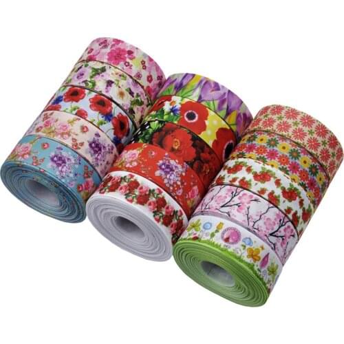 25mm Flower printed grosgrain ribbon 10 yard hand made gift wrap tape diy bow decorative ribbons